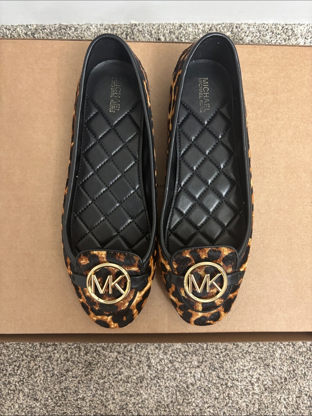 Michael Kors Leopard-Print Logo Ballet Flats in Black and Brown